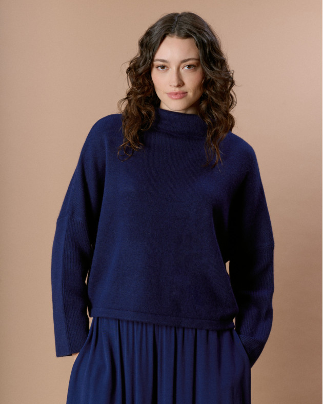 CAMILLE • Long-sleeve backless sweater - AZUL