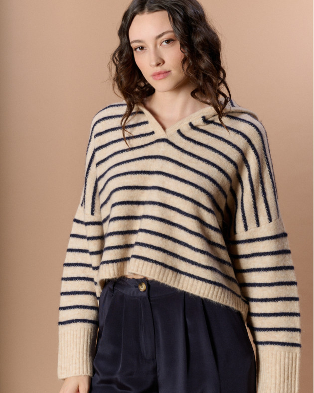 CHARLIZE • Striped hooded sweater - SKYR