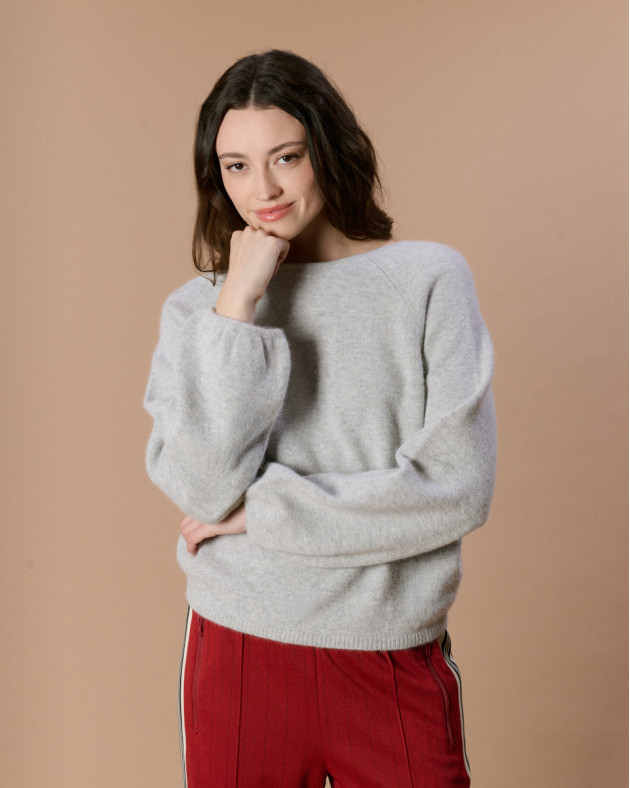 CINDY • Oversized knit sweater - LIGHT GREY