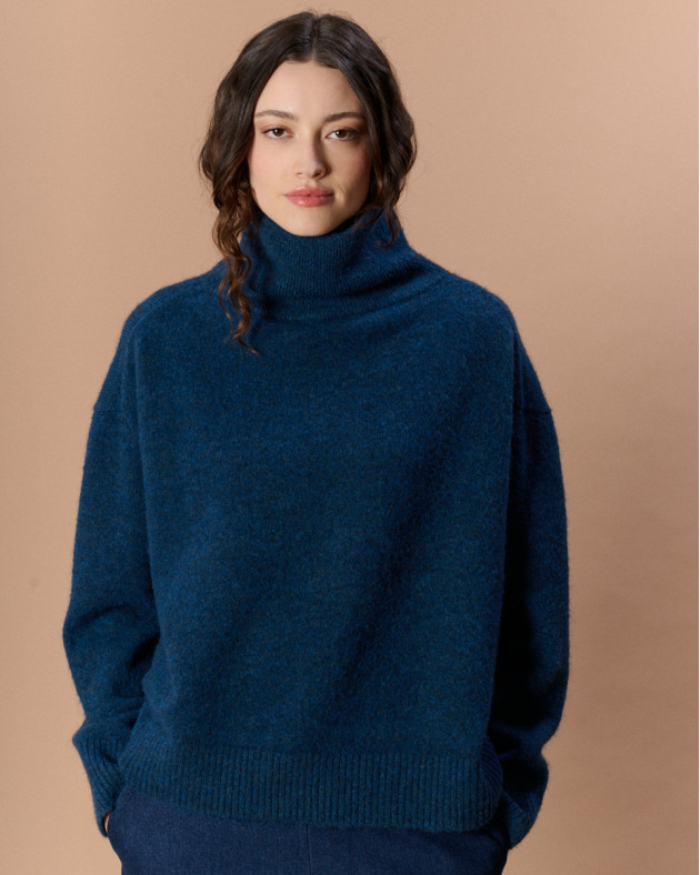 CORALIE • Oversized stand-collar sweater - BLUE...