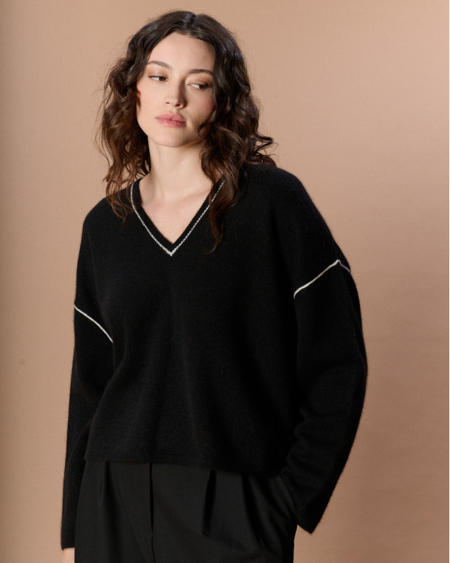 KEITH • Ample V-neck sweater - BLACK