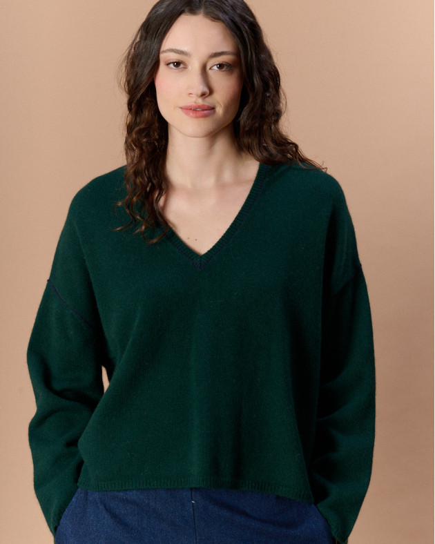 KEITH • Ample V-neck sweater - ASPHALT GREEN