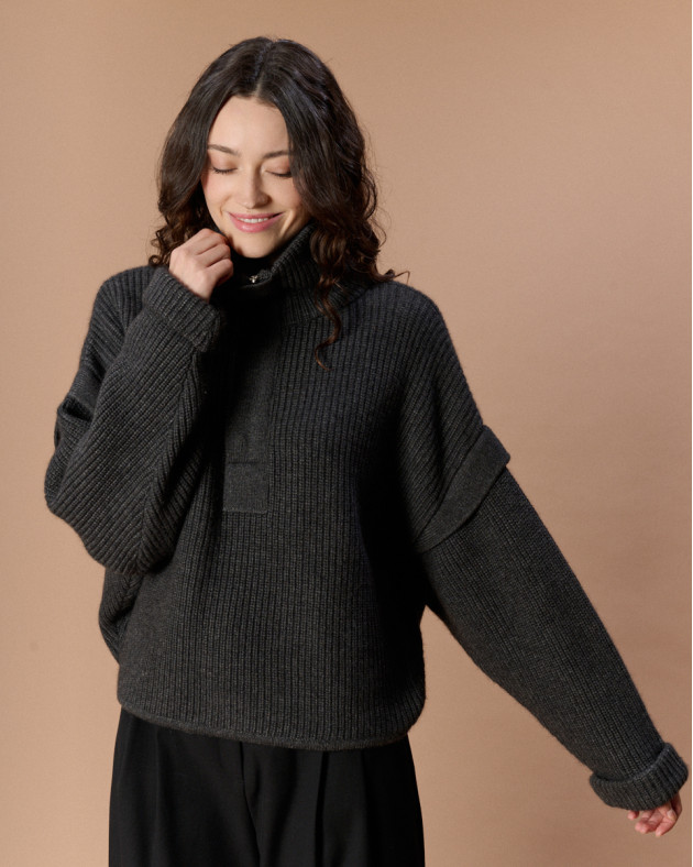 KELLY • Oversized trucker-collar sweater -...