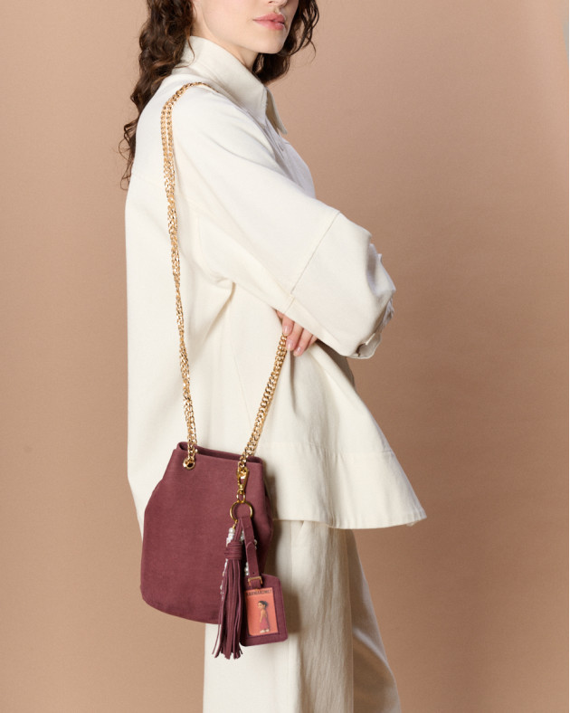 PIERROT • Mini leather bucket bag - CHATAIGNE