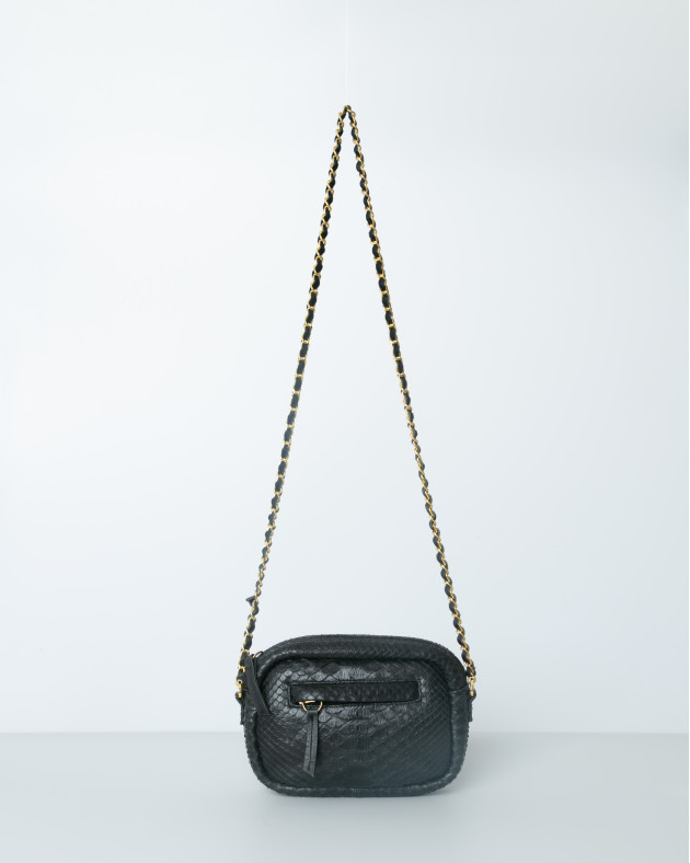 CINDY • Mini rectangular python bag - BLACK