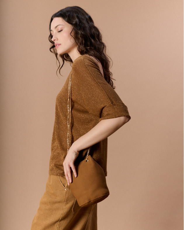 PIERROT • Mini leather bucket bag - TABAC