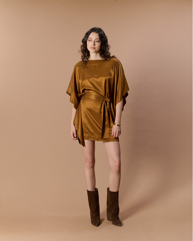 CARTNEY • Robe courte style kimono en twill...