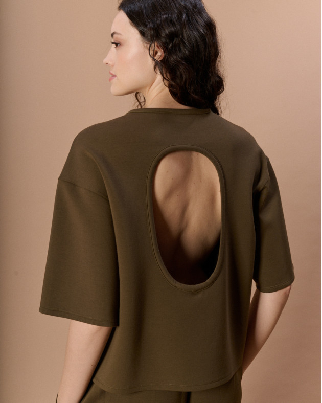 VIC • Ample backless top in scuba fabric - CIGARE