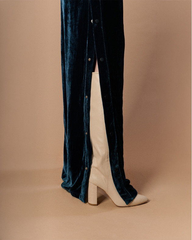 LAUREN • Straight velvet trousers - BLUE VELVET